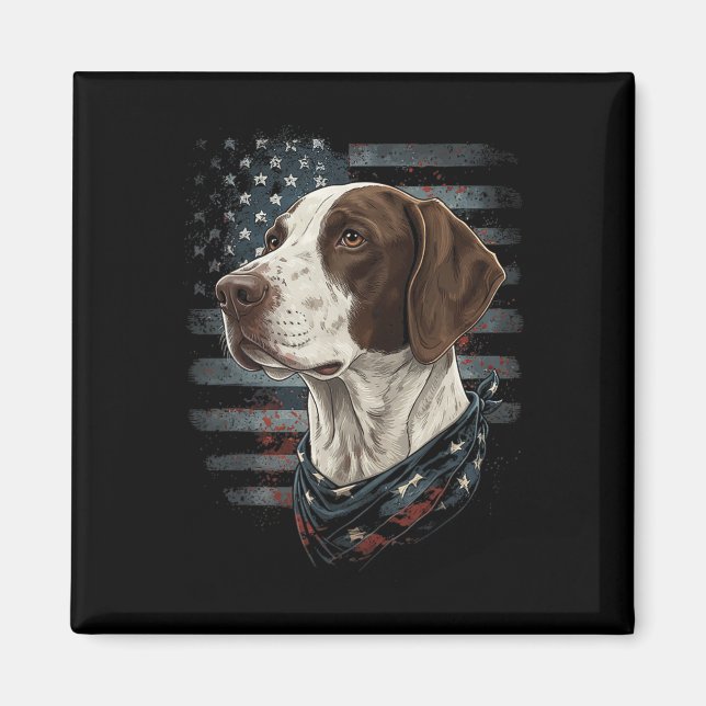 Engelsk Pointer Hund Amerikansk Flagga Patriotisk  Magnet (Framsidan)