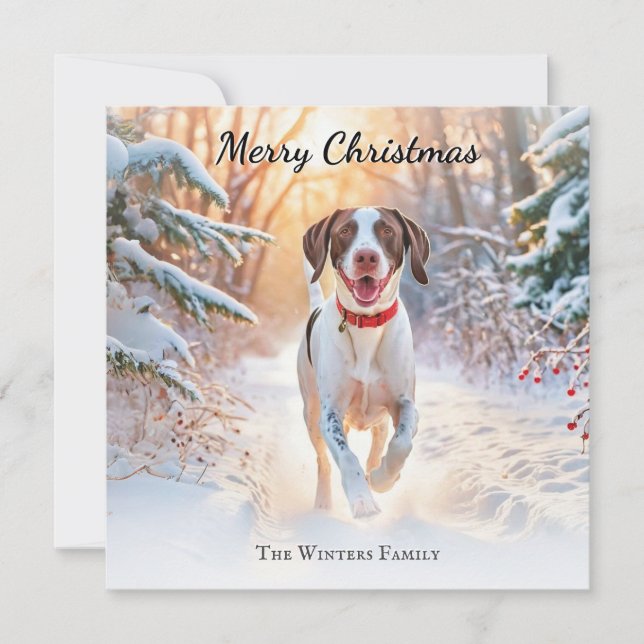 Engelsk Pointer Hund Går i Snö Jul Julkort (Framsida)