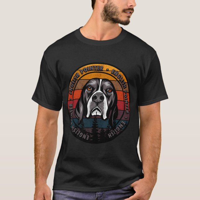 Engelsk Pointer plågad solnedgång retro hund ansik T Shirt (Framsida)
