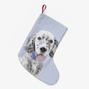 Engelsk Setter Blå Belton Målning Hund Konst Liten Julstrumpa
