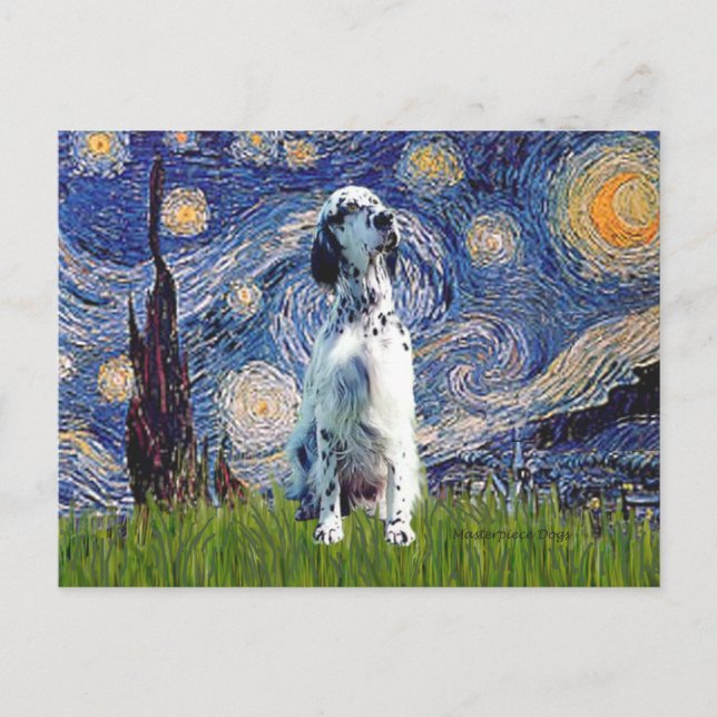 Engelsk Setter (BW) - Stjärnkväll Vykort (Framsida)