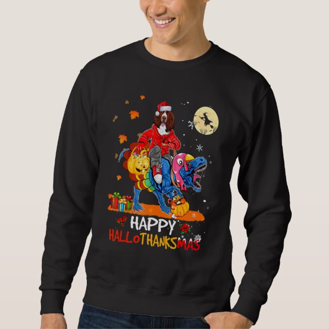 Engelsk Setter Glad Hallothanksmas Halloween Tack Lång Ärmad Tröja (Framsida)