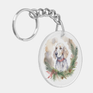 Engelsk setter God Jul-andedräkt Festive Valp