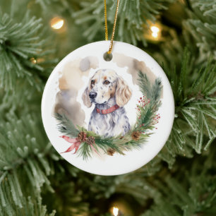 Engelsk setter God Jul-andedräkt Festive Valp Julgransprydnad Keramik