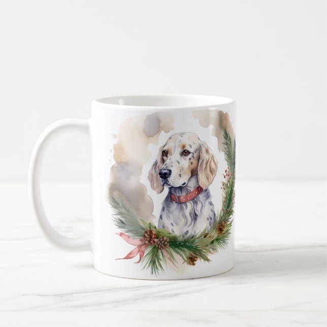 Engelsk setter God Jul-andedräkt Festive Valp Kaffemugg (Vänster)