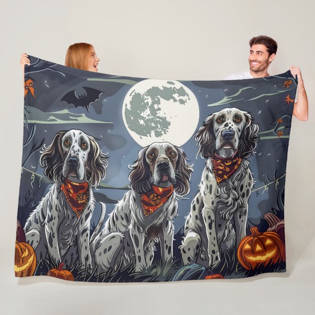 Engelsk Setter Halloween Kuslig Fleecefilt (På plats)