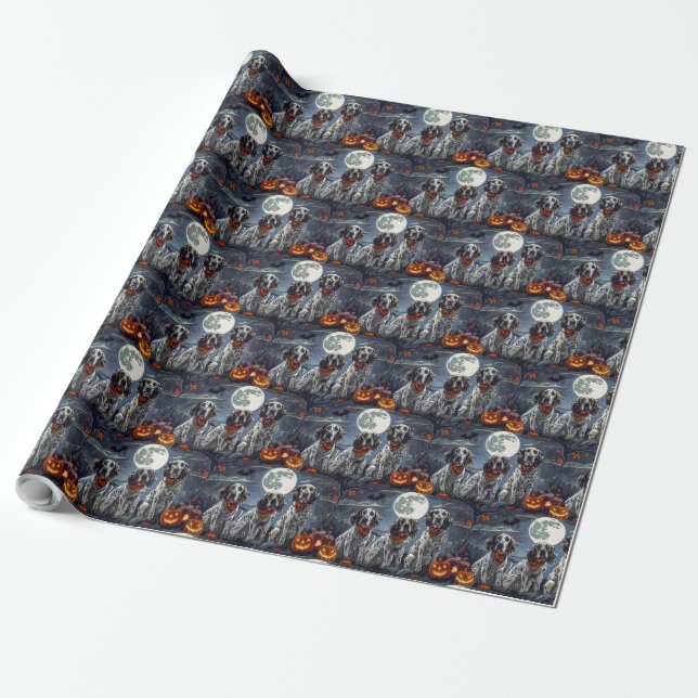 Engelsk Setter Halloween Kuslig Presentpapper (Utrullad)