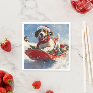 Engelsk Setter Hund i Släd Låt det Snöa Jul Pappersservett