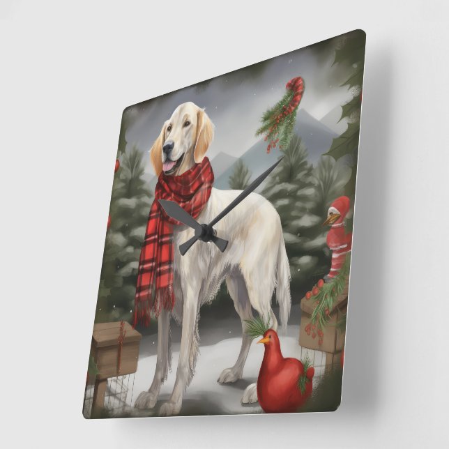 Engelsk Setter Hund i Snö Jul Fyrkantig Klocka (Vinkel)