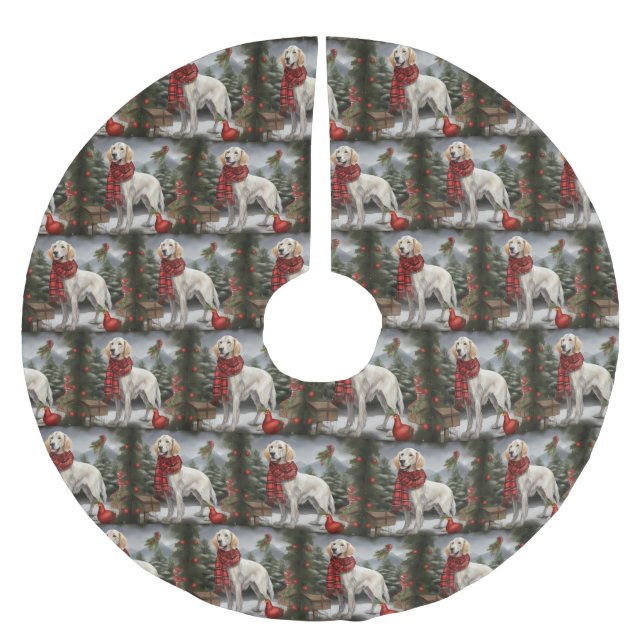 Engelsk Setter Hund i Snö Jul Julgransmatta Borstad Polyester (Framsidan)