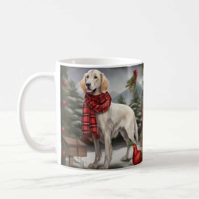 Engelsk Setter Hund i Snö Jul Kaffemugg (Vänster)