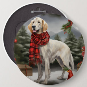 Engelsk Setter Hund i Snö Jul Knapp