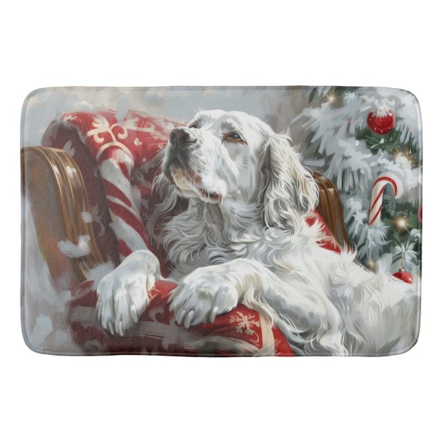 Engelsk Setter Hund Jul Festlig Badrumsmatta (Framsidan)