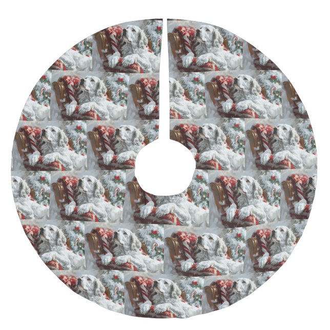 Engelsk Setter Hund Jul Festlig Julgransmatta Borstad Polyester (Framsidan)