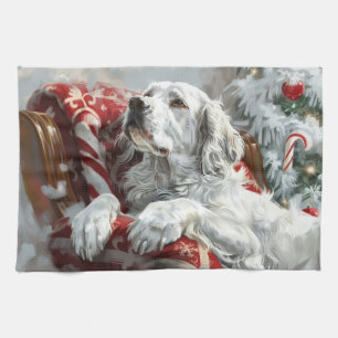 Engelsk Setter Hund Jul Festlig Kökshandduk