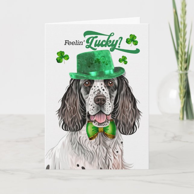 Engelsk Setter Hund Känner Lycka St Patrick's Day Helgkort (Framsida)