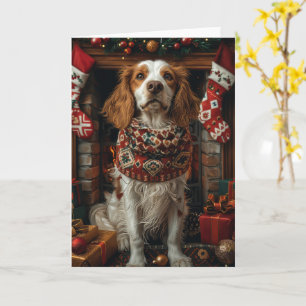 Engelsk Setter Hund Med Julklappar Öppen Spis Kort