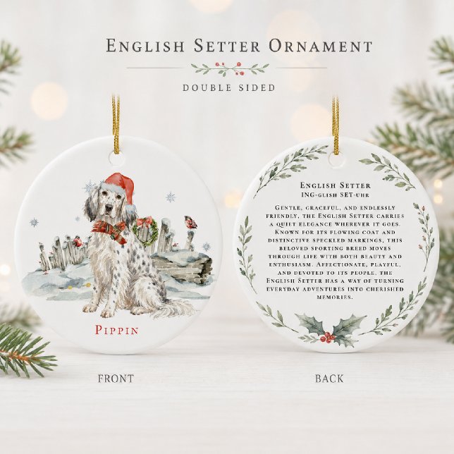 Engelsk Setter Hund Monogram Julgransprydnad Keramik (Skapare uppladdad)