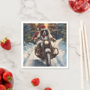 Engelsk Setter Hund Ridande Motorcykel Jul Pappersservett