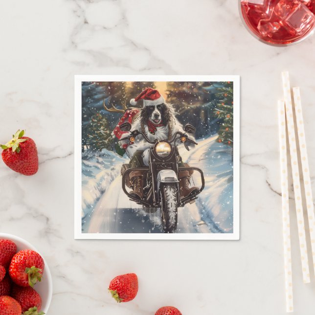Engelsk Setter Hund Ridande Motorcykel Jul Pappersservett (Insitu)