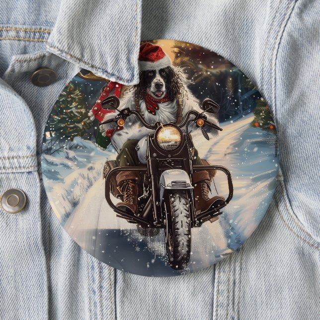 Engelsk Setter Hund Ridning Motorcykel Jul Knapp (In Situ)