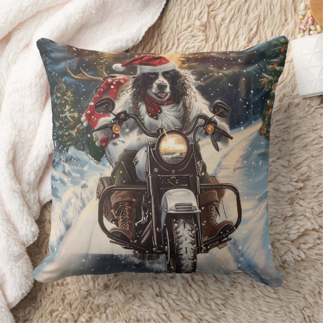 Engelsk Setter Hund Ridning Motorcykel Jul Kudde (Filt)