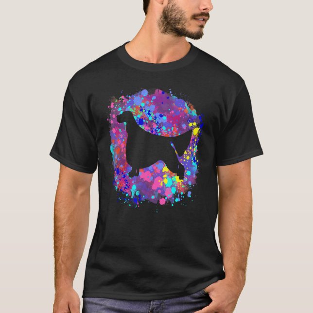 Engelsk Setter Hund Rosa Akvarellstänk Konst T Shirt (Framsida)