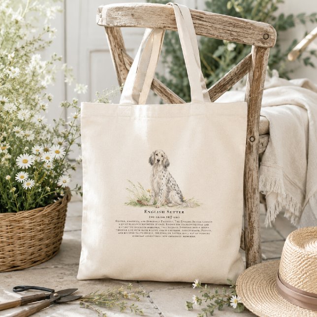 Engelsk Setter Hund Vattenfärg Ras Citat Tygkasse (Skapare uppladdad)