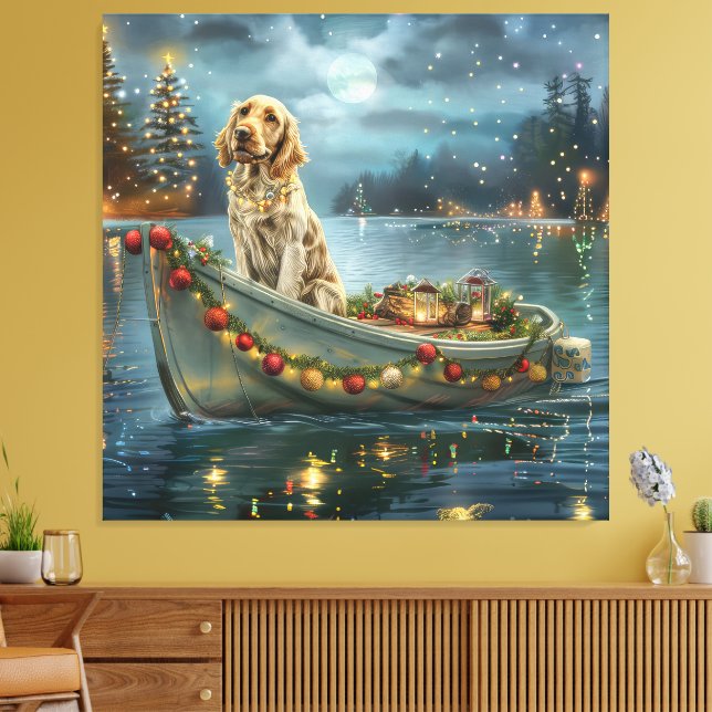 Engelsk Setter Jul Festlig Resa Canvastryck (Insitu (Vardagsrum))