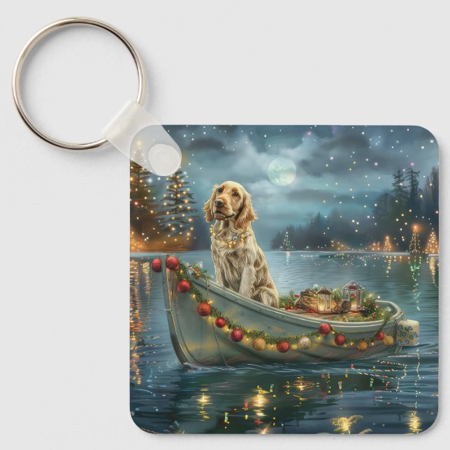 Engelsk Setter Jul Festlig Resa Nyckelring (Framsida)