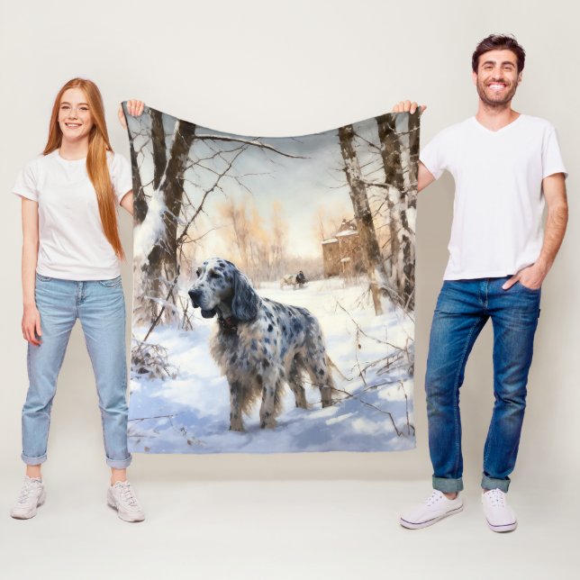 Engelsk Setter Låt det Snöa Jul Fleecefilt (På plats)