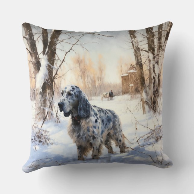 Engelsk Setter Låt det Snöa Jul Kudde (Baksida)