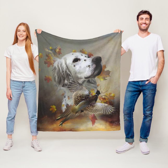 Engelsk setter med fasaner, konst  fleecefilt (På plats)