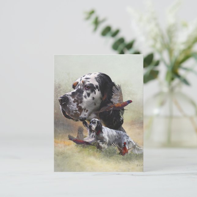 Engelsk setter med fasaner, konst      vykort (Stående Fram)