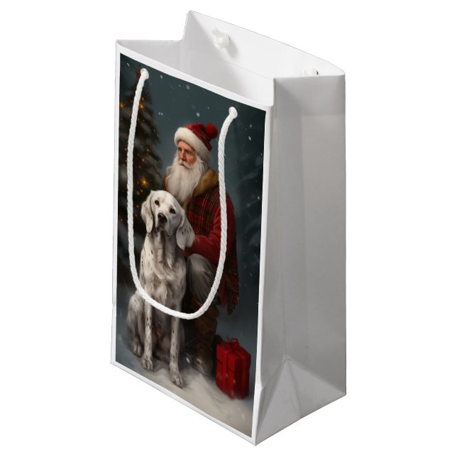 Engelsk Setter Med Tomte Festlig Jul (Framsidan Vinklad)