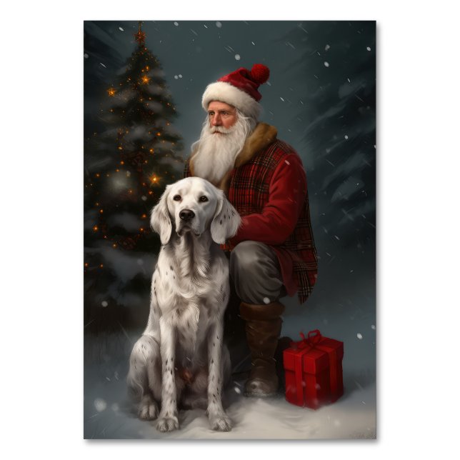 Engelsk Setter Med Tomte Festlig Jul Bordsnummer (Framsidan)
