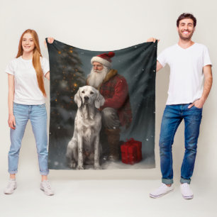 Engelsk Setter Med Tomte Festlig Jul Fleecefilt