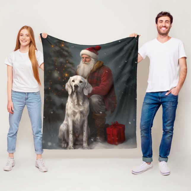 Engelsk Setter Med Tomte Festlig Jul Fleecefilt (På plats)