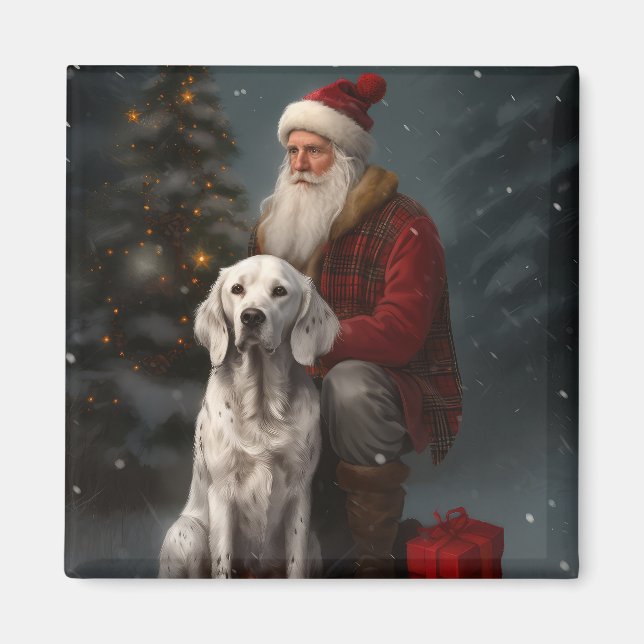 Engelsk Setter Med Tomte Festlig Jul Magnet (Framsidan)
