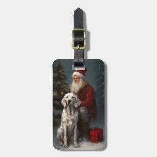 Engelsk Setter Med Tomte Jul Firande Jul Bagagebricka