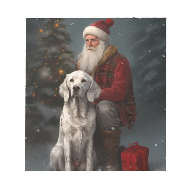 Engelsk Setter Med Tomte Julfirande Jul Anteckningsblock (Framsida)