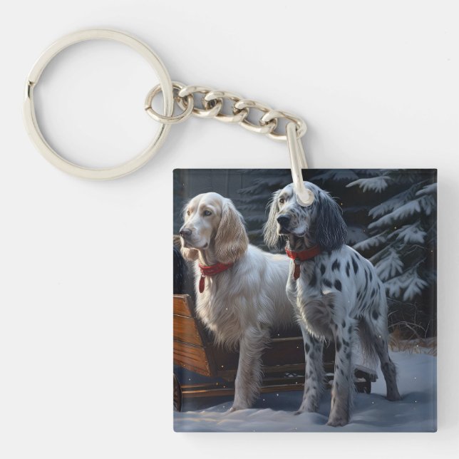 Engelsk Setter Snöig Släd Jul Dekoration  (Framsidan)
