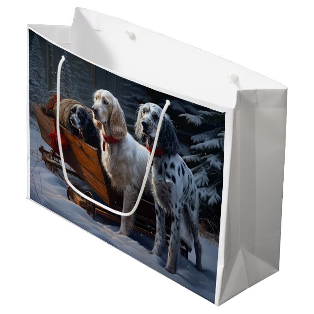 Engelsk Setter Snöig Släd Jul Dekoration  (Framsidan Vinklad)