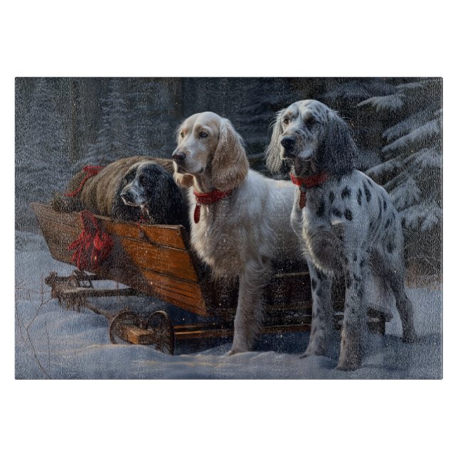 Engelsk Setter Snöig Släd Jul Dekoration  (Framsidan)