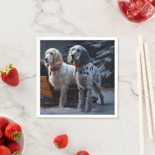 Engelsk Setter Snöig Släd Jul Dekoration Pappersservett