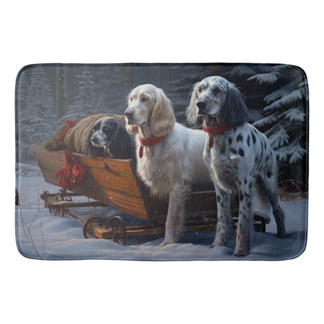Engelsk Setter Snöig Släde Juldekoration  Badrumsmatta (Framsidan)