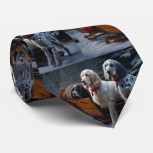 Engelsk Setter Snöig Släde Juldekoration Slips