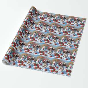Engelsk Setter springer i snö med julhatt Presentpapper