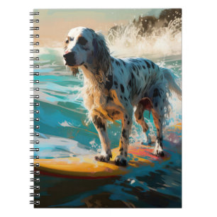 Engelsk Setter Strand Surfning Målning Anteckningsbok