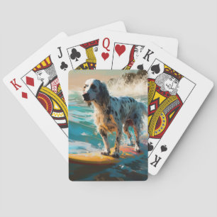 Engelsk Setter Strand Surfning Målning Casinokort